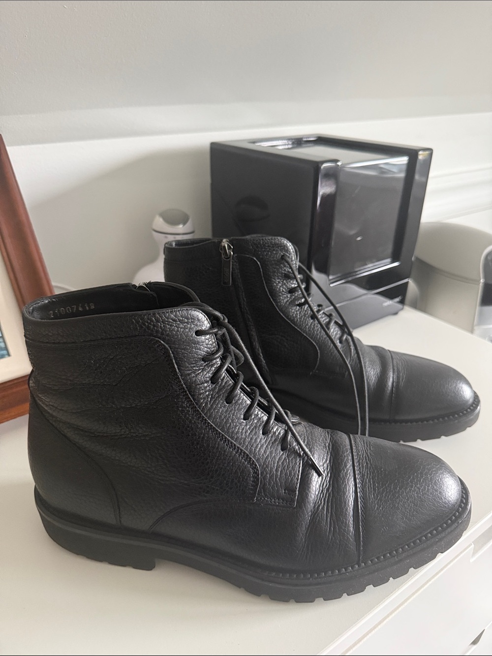 Hugo Boss Men's Black Leather Lace-Up Ankle Boots